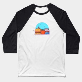 Burger with Milk, Flag, and Apple Fruit Cartoon Vector Icon Illustration Baseball T-Shirt